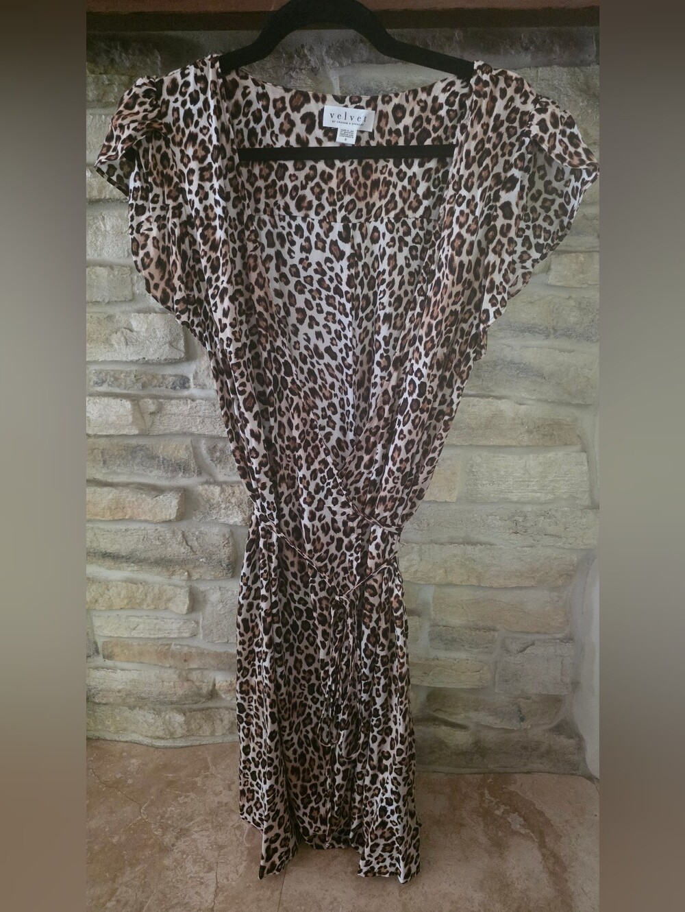 Velvet by Graham & Spencer Leopard-Print Wrap Midi Dress in Brown and Black